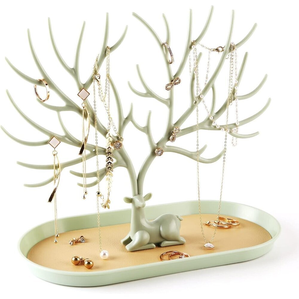 Antler Jewelry Rack with PU Leather Organizer for Rings Earrings Necklace